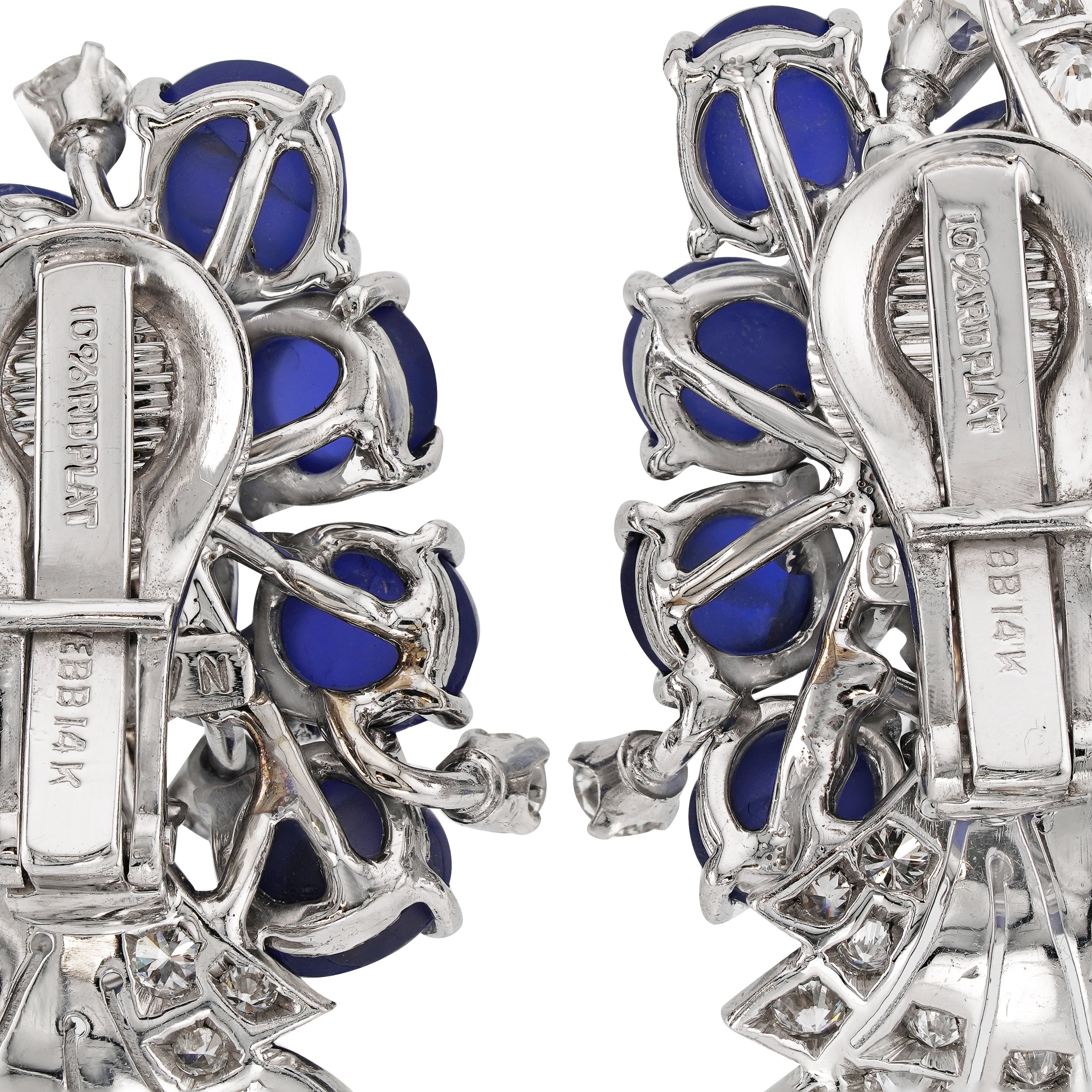 David Webb Platinum, Cabochon Sapphire, and Diamond Earclips