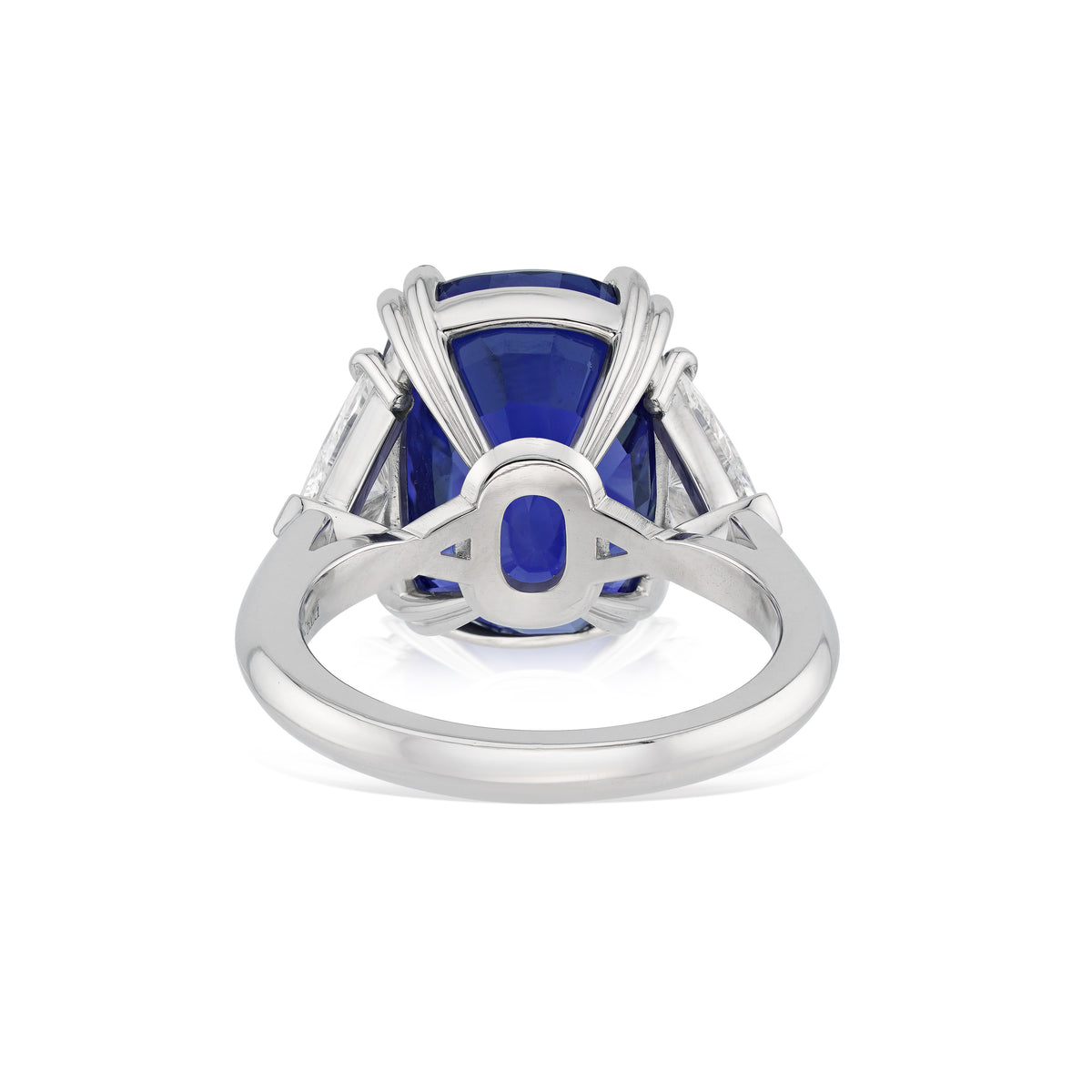 Back view of Platinum, Color Change Sapphire, and Diamond Ring
