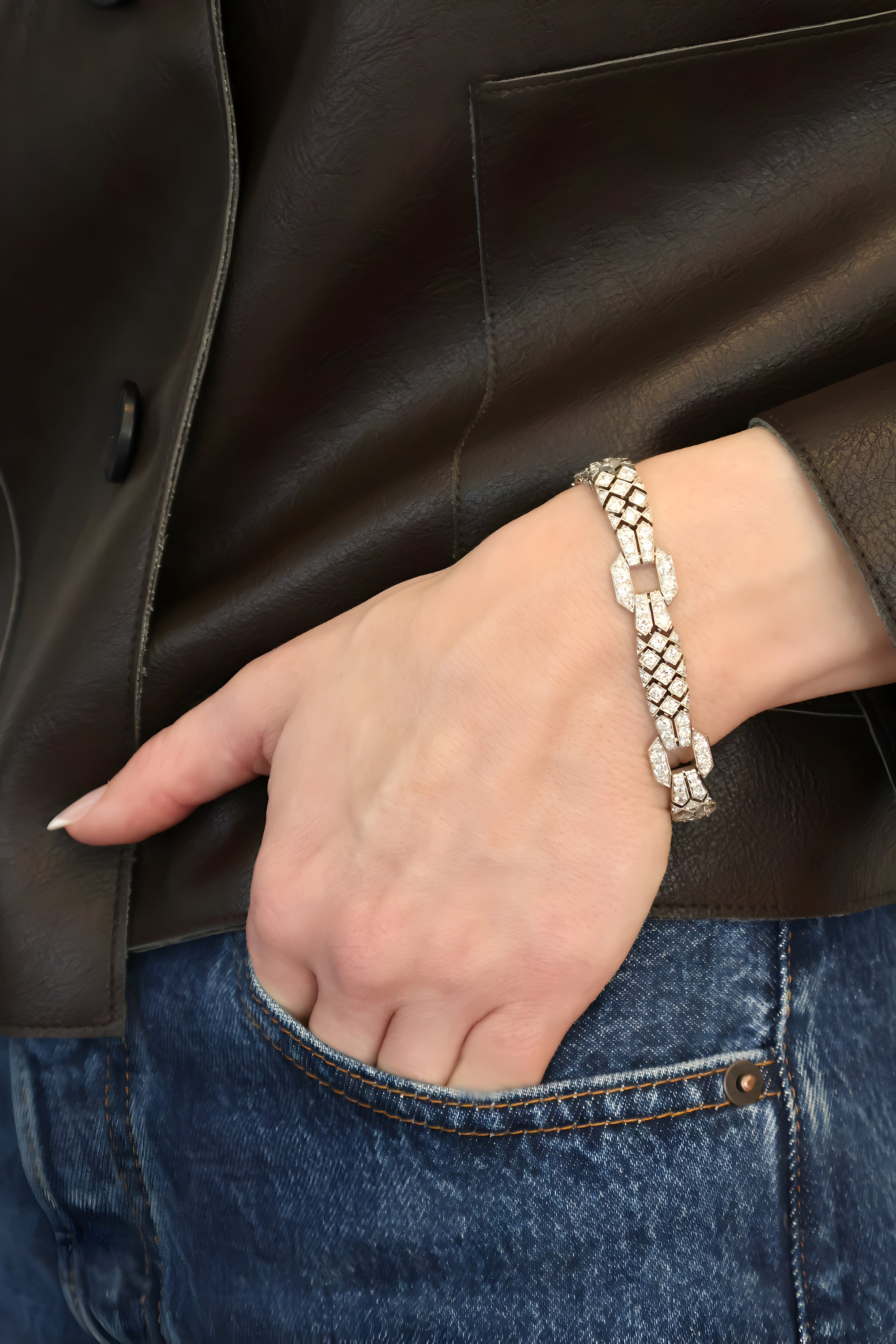 French Art Deco Janesich Platinum and Diamond Bracelet