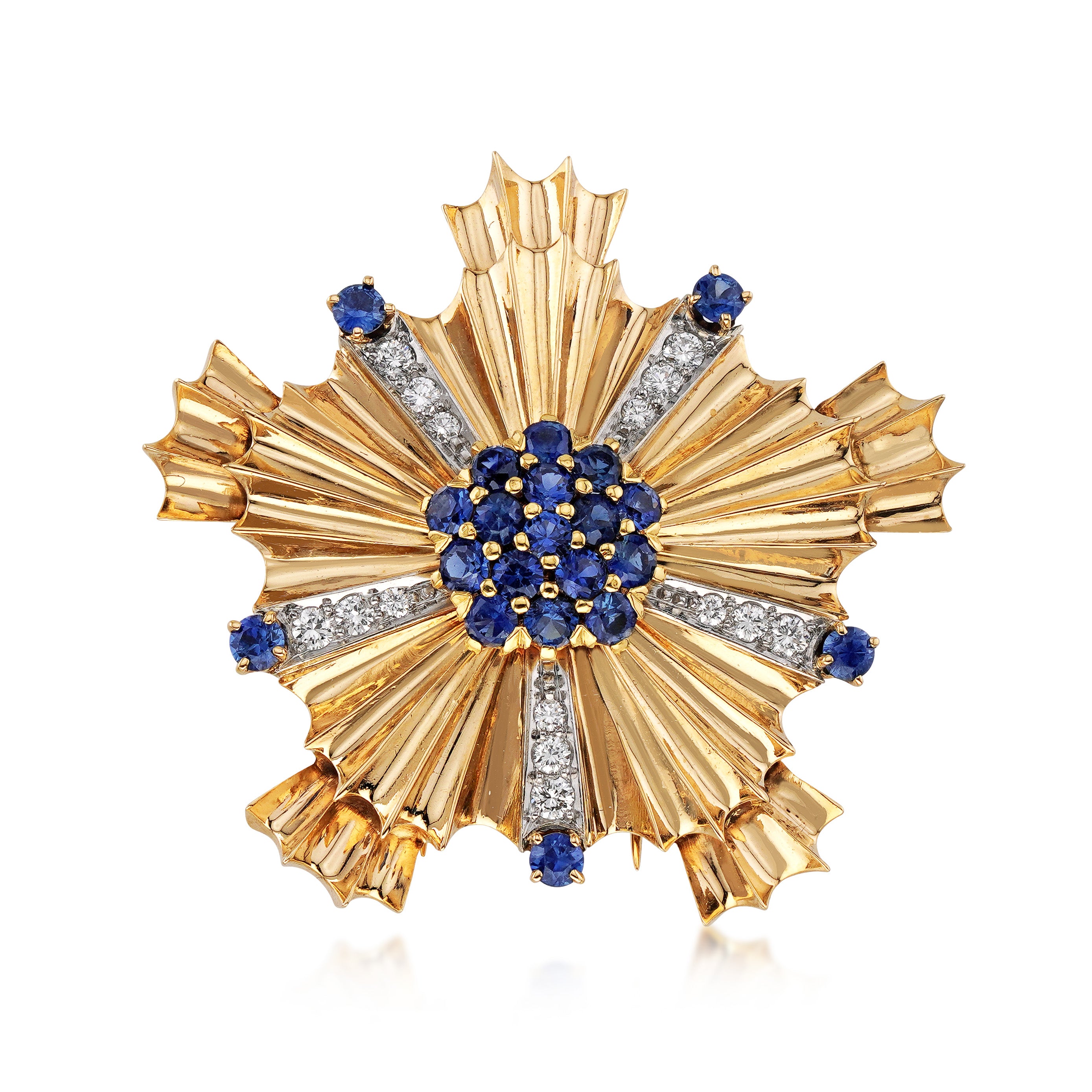 vintage tiffany 18kt yellow gold platinum sapphire and diamond retro brooch