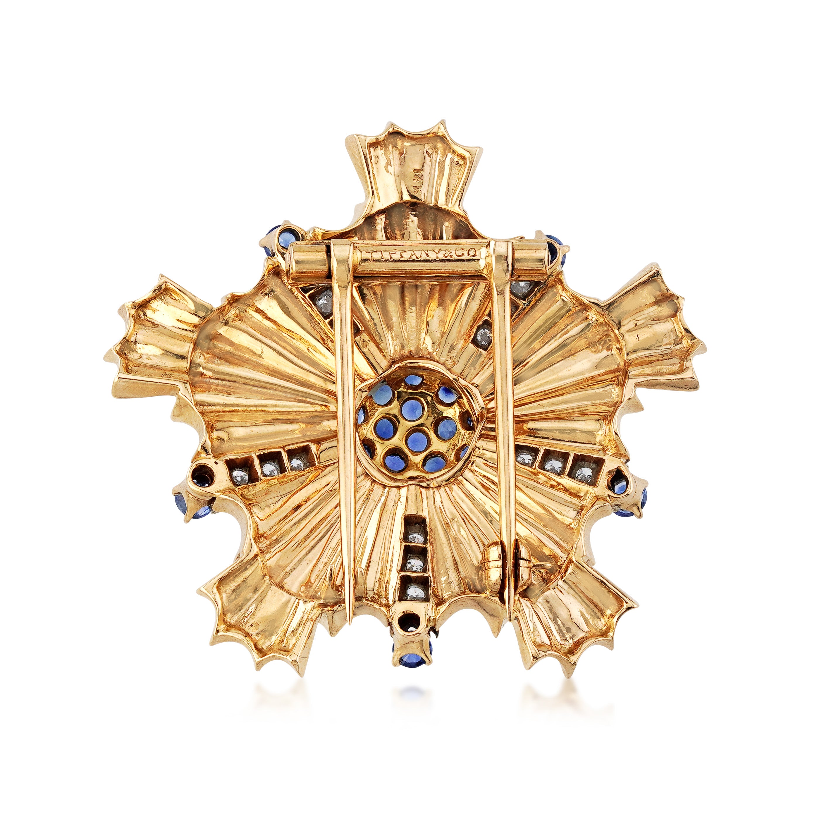 back of Tiffany retro sapphire and diamond brooch