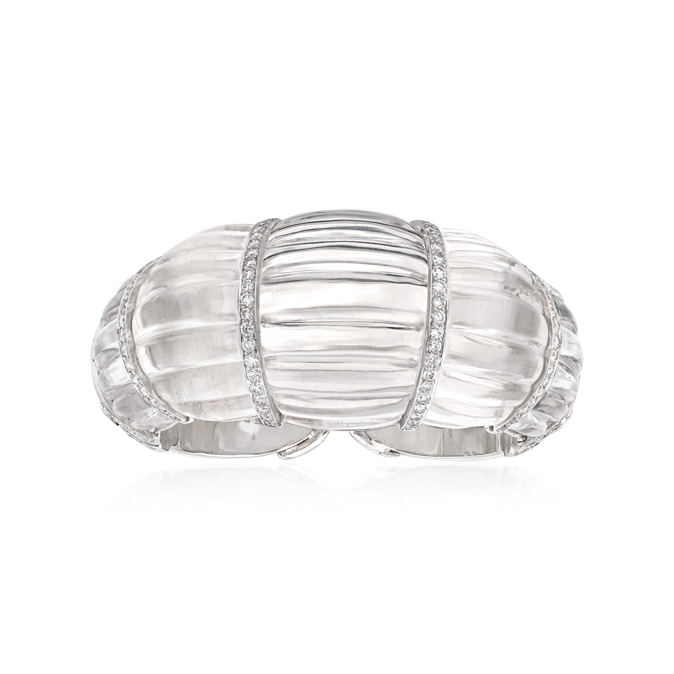 David Webb 18kt White Gold, Platinum, Rock Crystal, and Diamond Cuff Bracelet