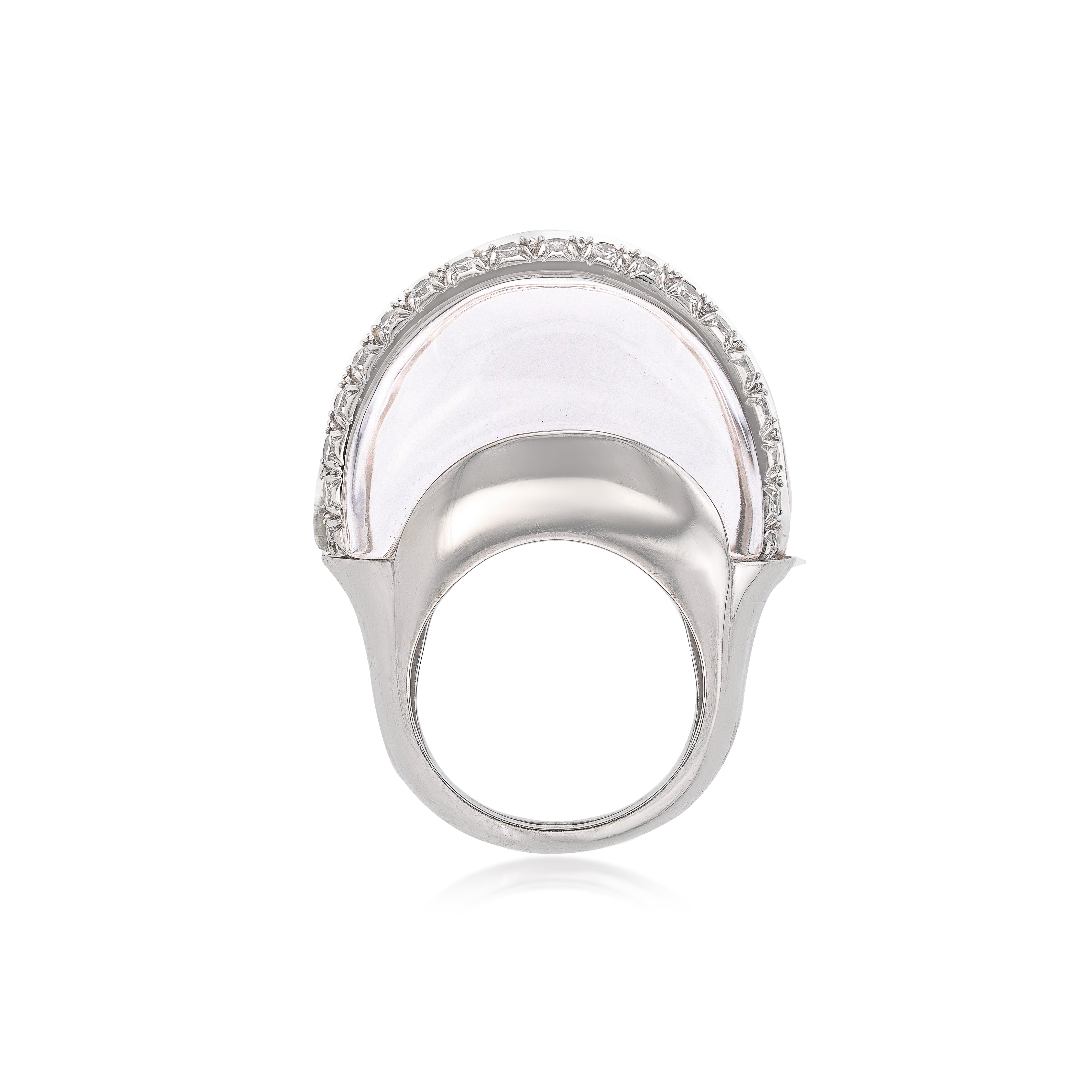 David Webb 18kt White Gold, Platinum, Rock Crystal, and Diamond Dome Ring