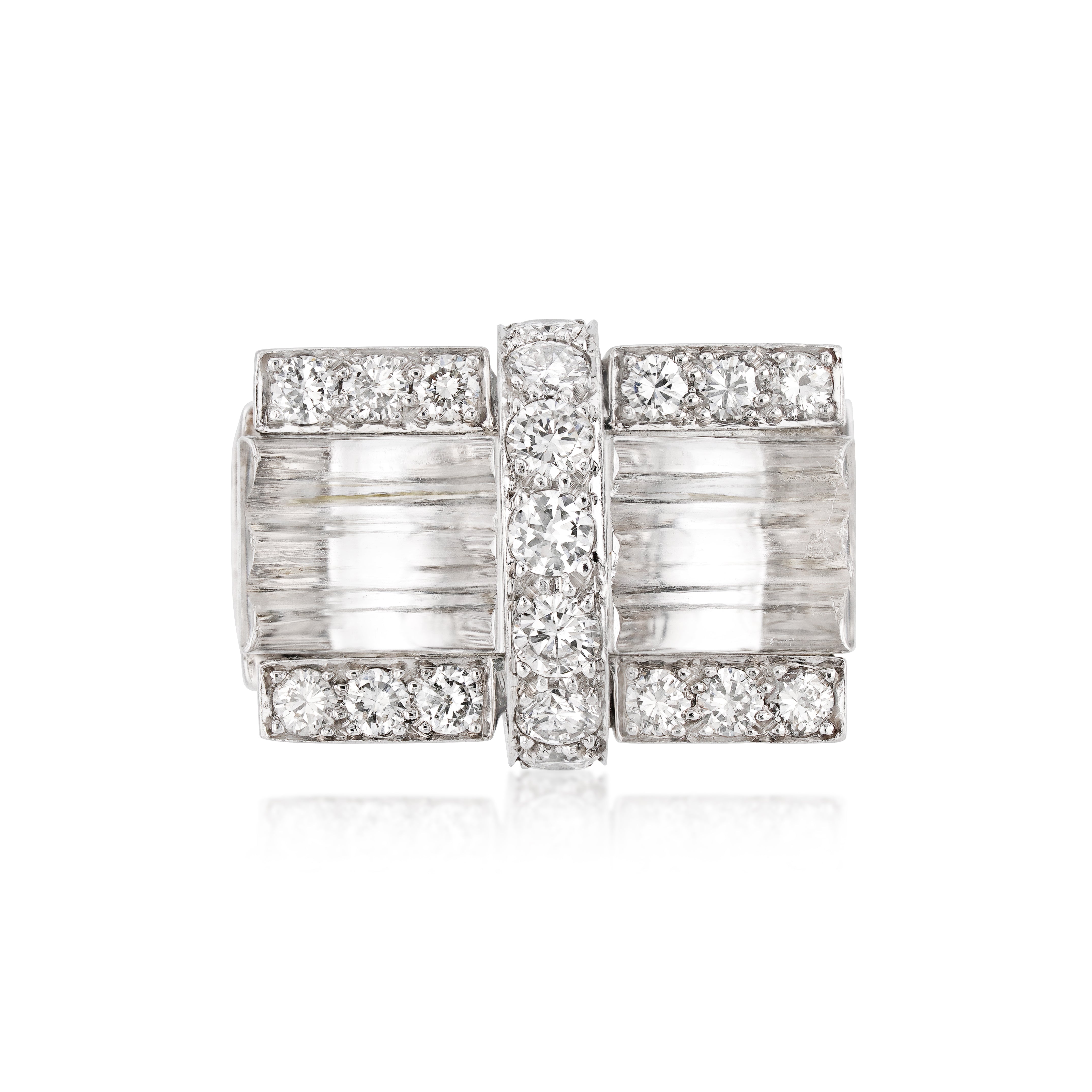 18kt white gold platinum rock crystal david webb ring on white background