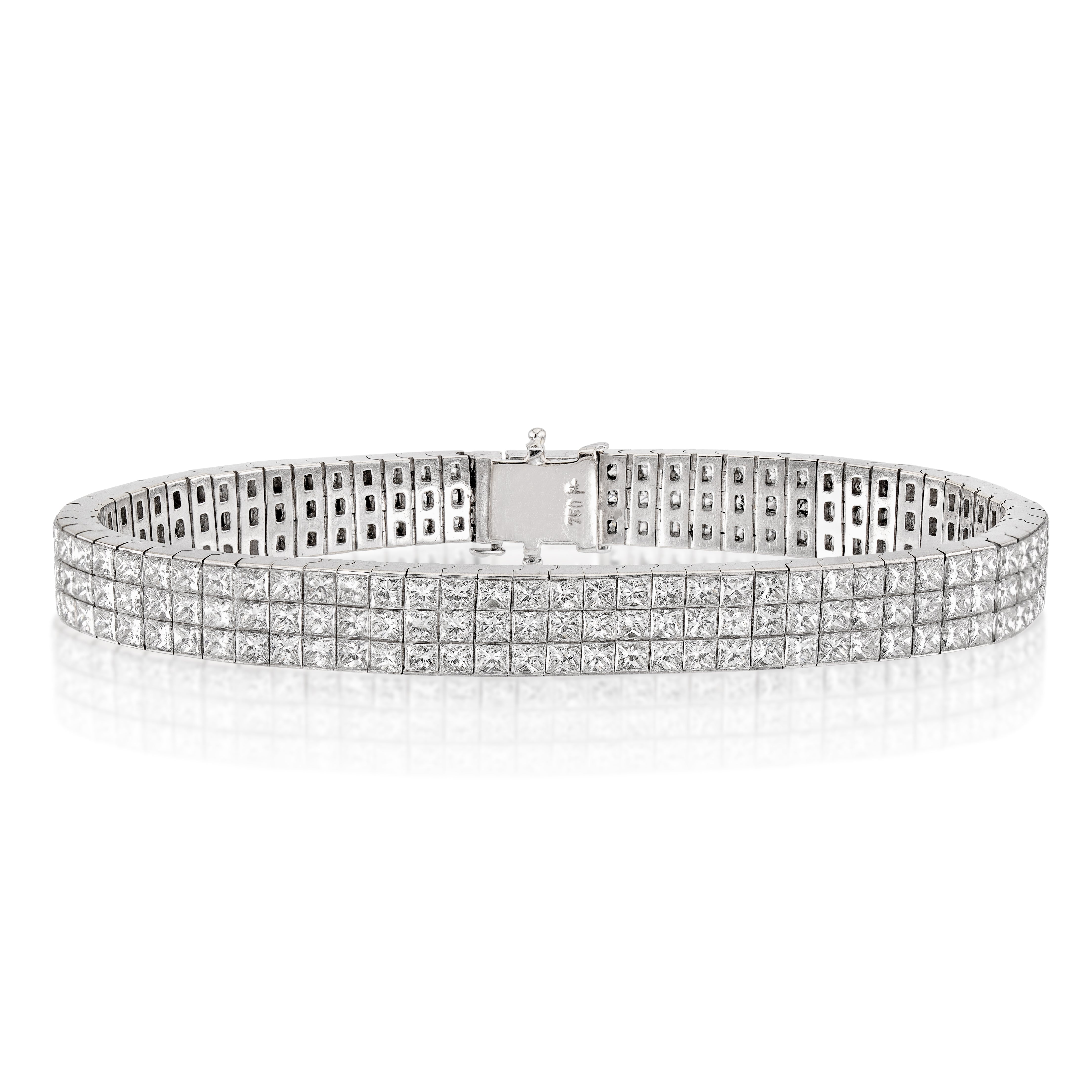 18kt White Gold Three Row Diamond Bracelet