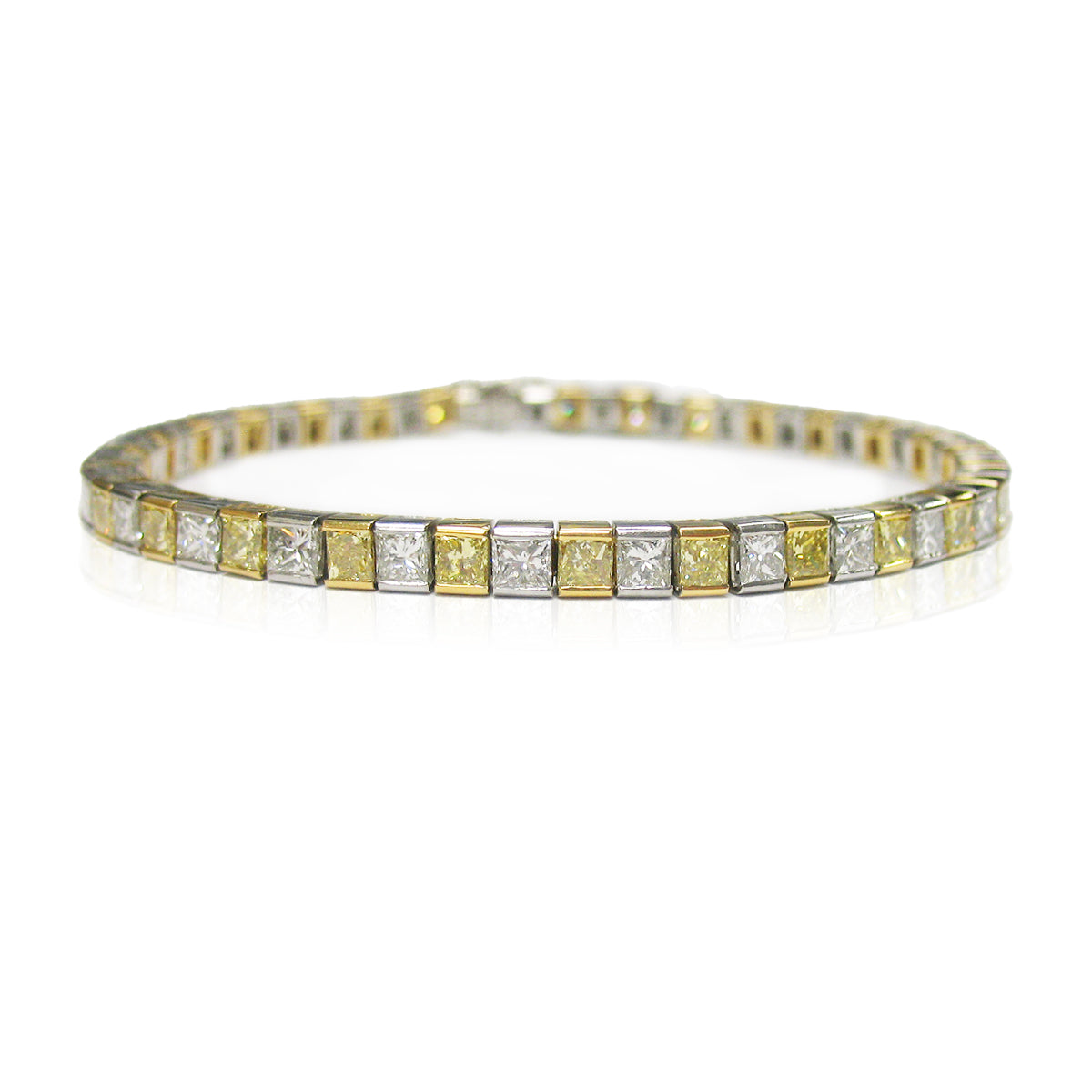 Yellow and White Diamond Line Bracelet in Platinum and 18kt Yellow Gold