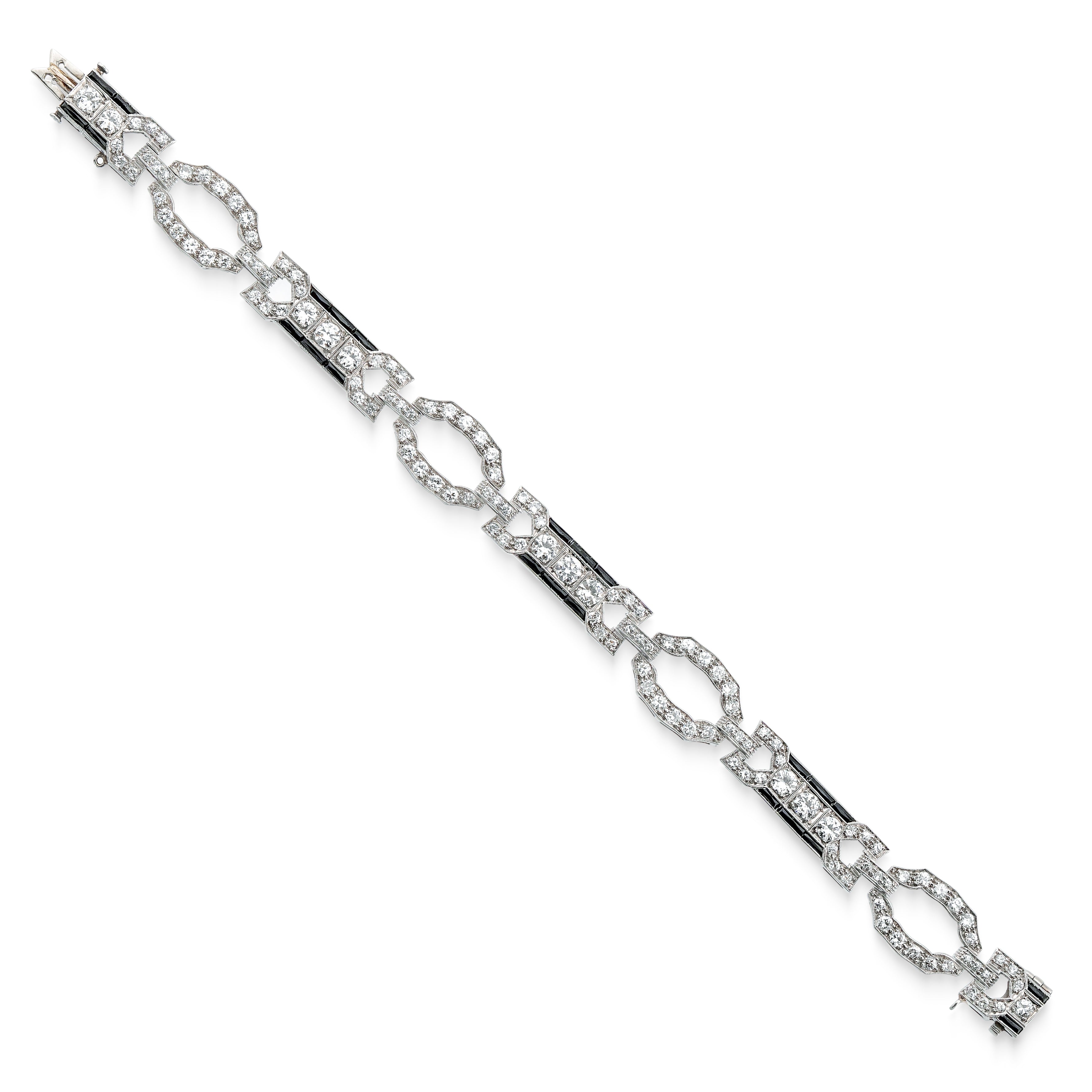 Art Deco Platinum, Diamond, and Onyx Bracelet