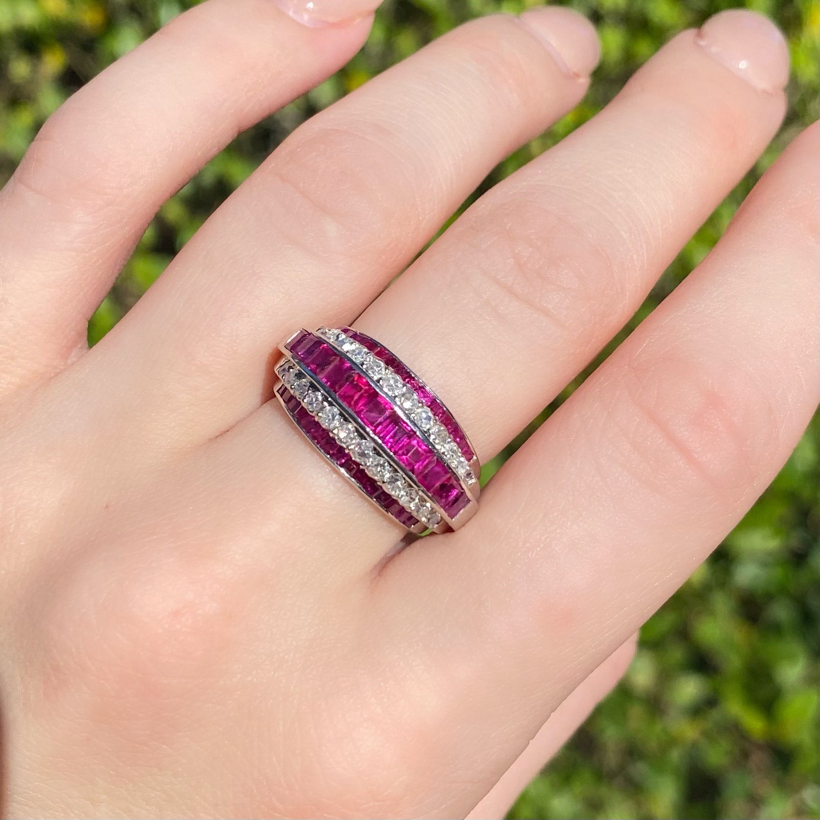 Platinum Ruby and Diamond Dome Ring