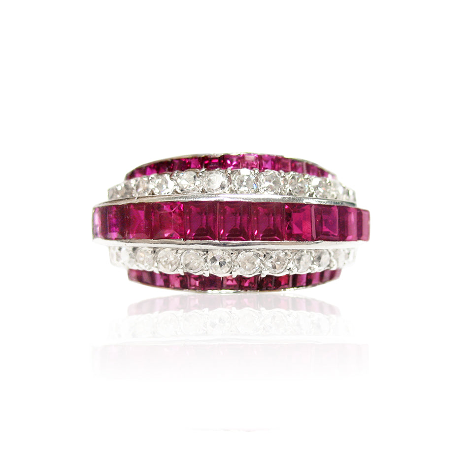 Platinum Ruby and Diamond Dome Ring