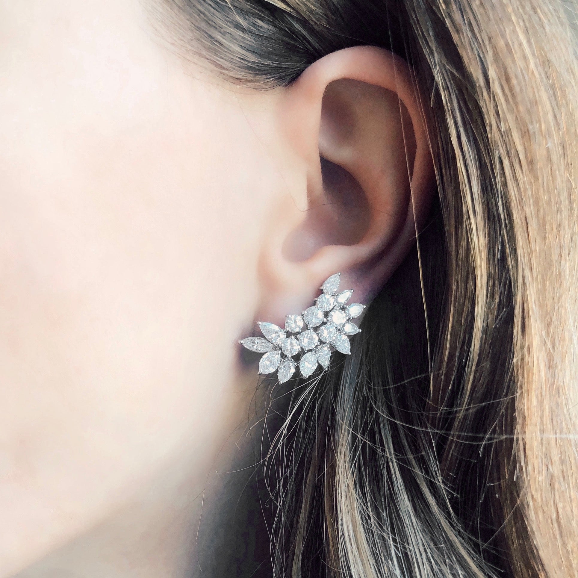 Platinum Diamond Cluster Earrings