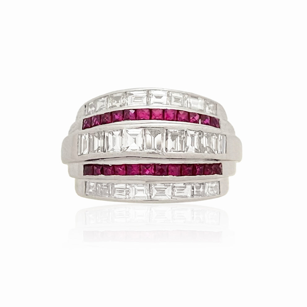 Platinum, Diamond and Ruby Row Ring