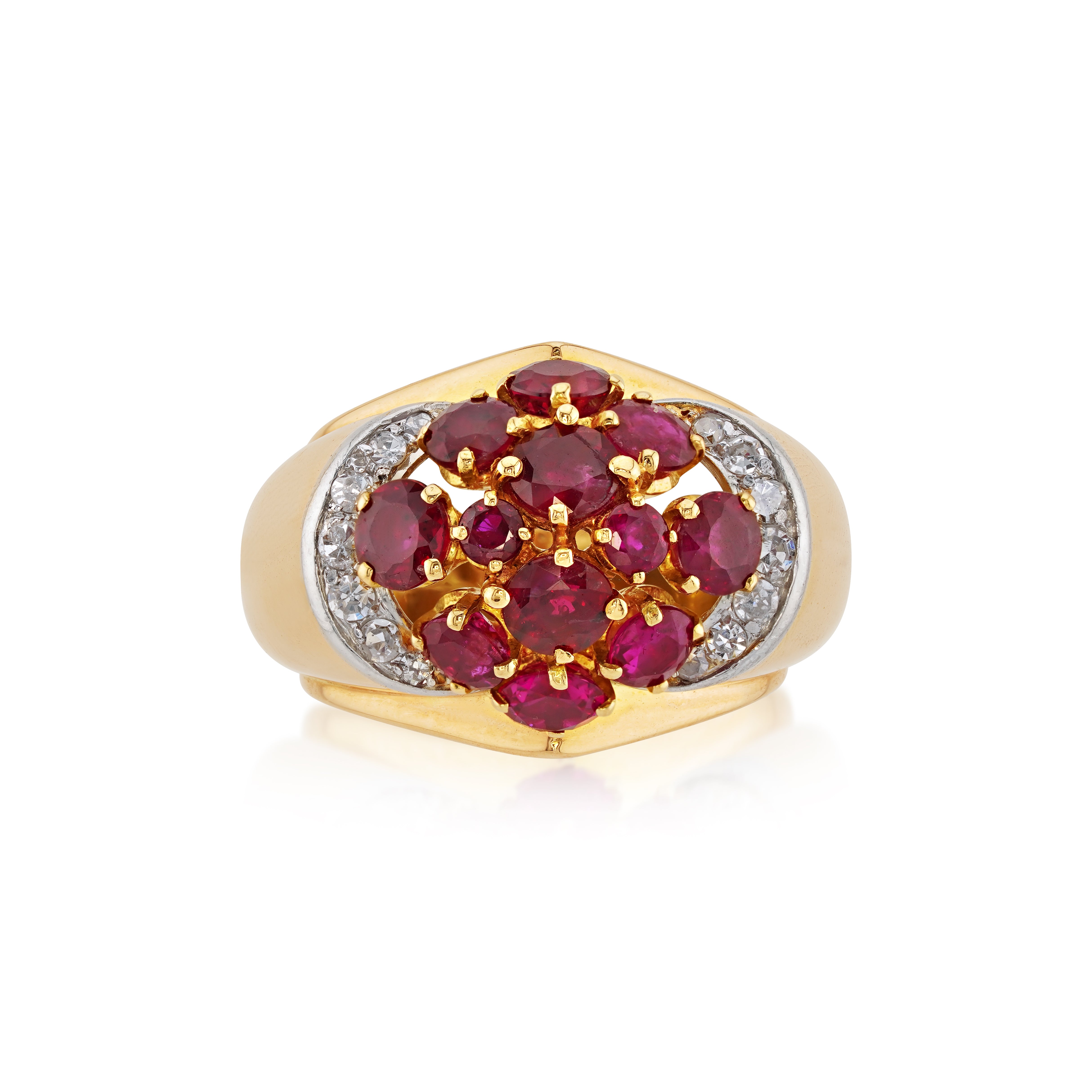 Retro 18kt Yellow Gold Ruby and Diamond Retro Dome Ring