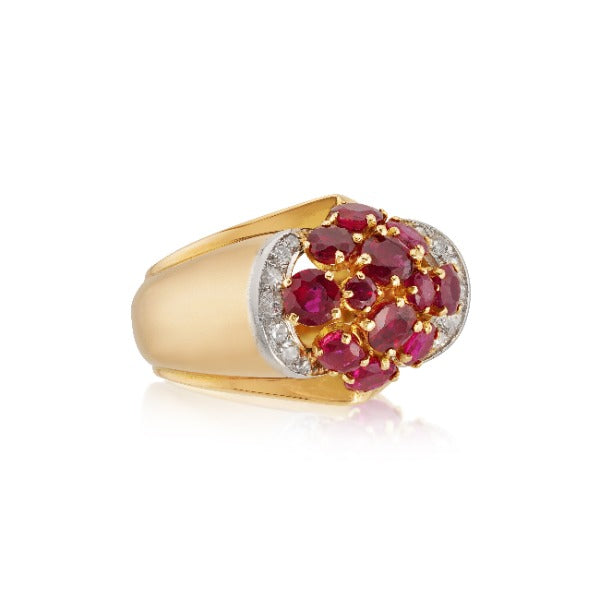 Retro 18kt Yellow Gold Ruby and Diamond Retro Dome Ring