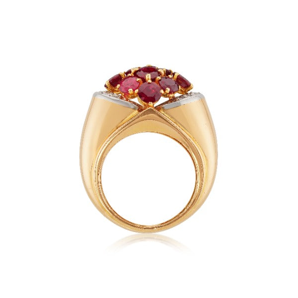 Retro 18kt Yellow Gold Ruby and Diamond Retro Dome Ring