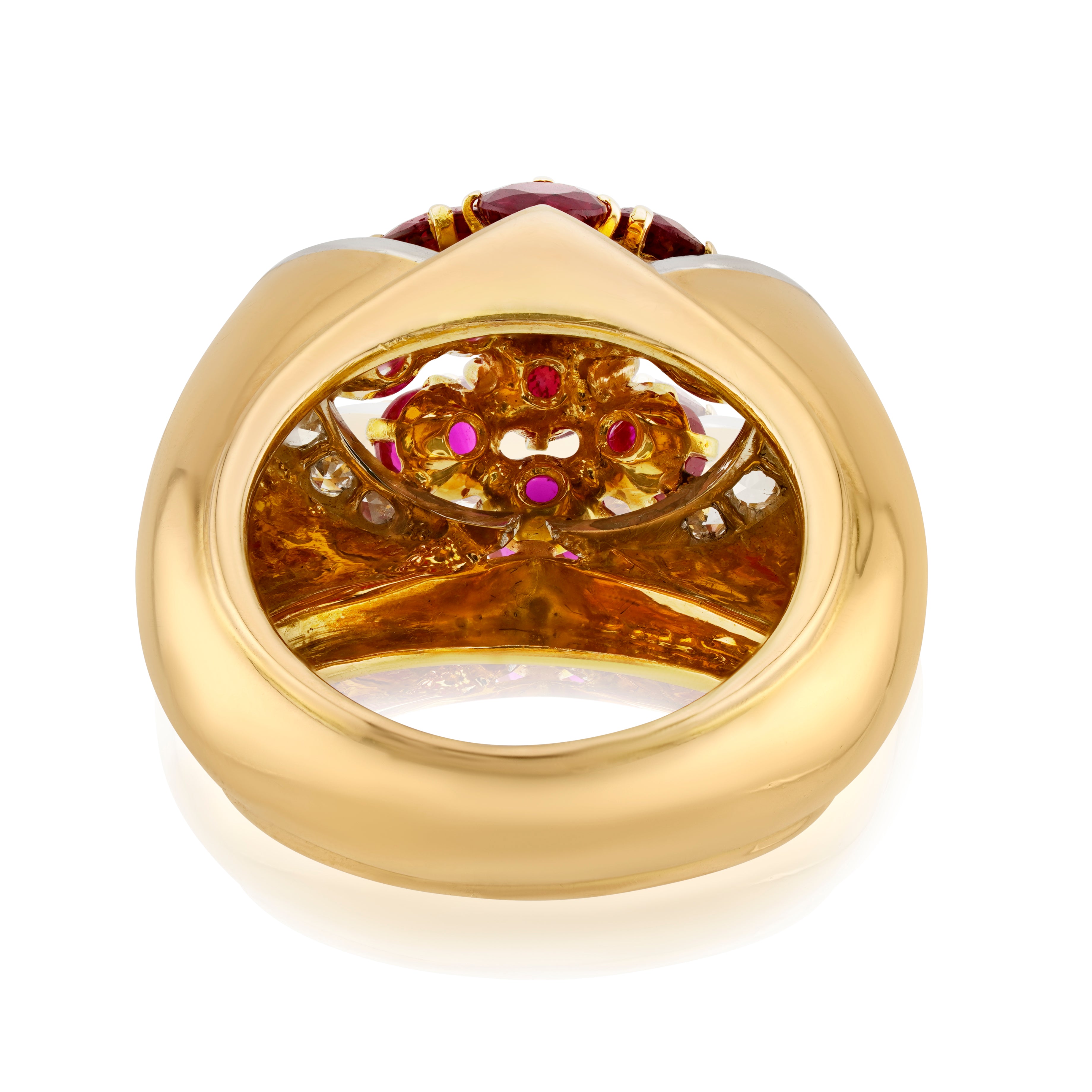 Retro 18kt Yellow Gold Ruby and Diamond Retro Dome Ring