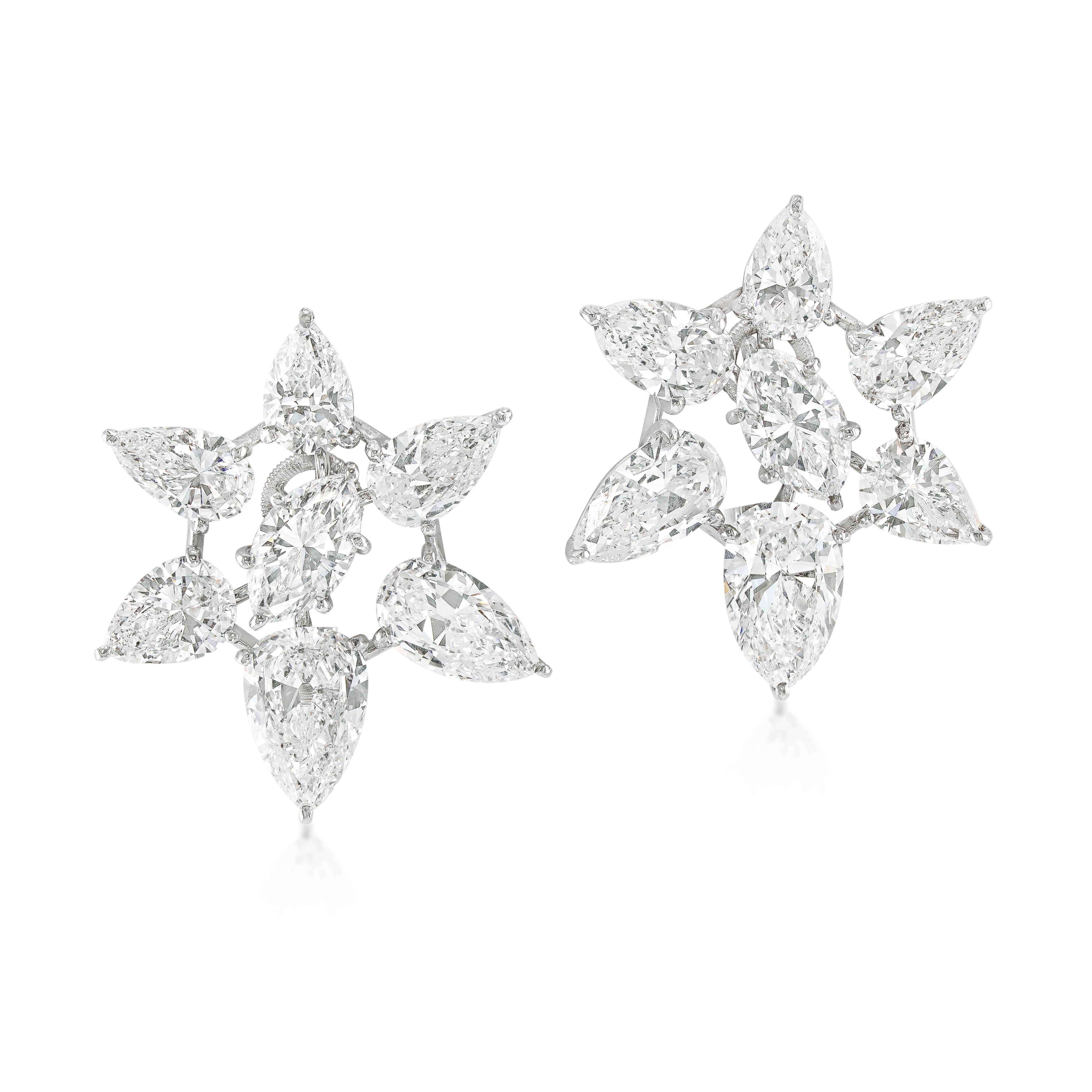 vintage cartier platinum and diamond cluster earrings front view on white background