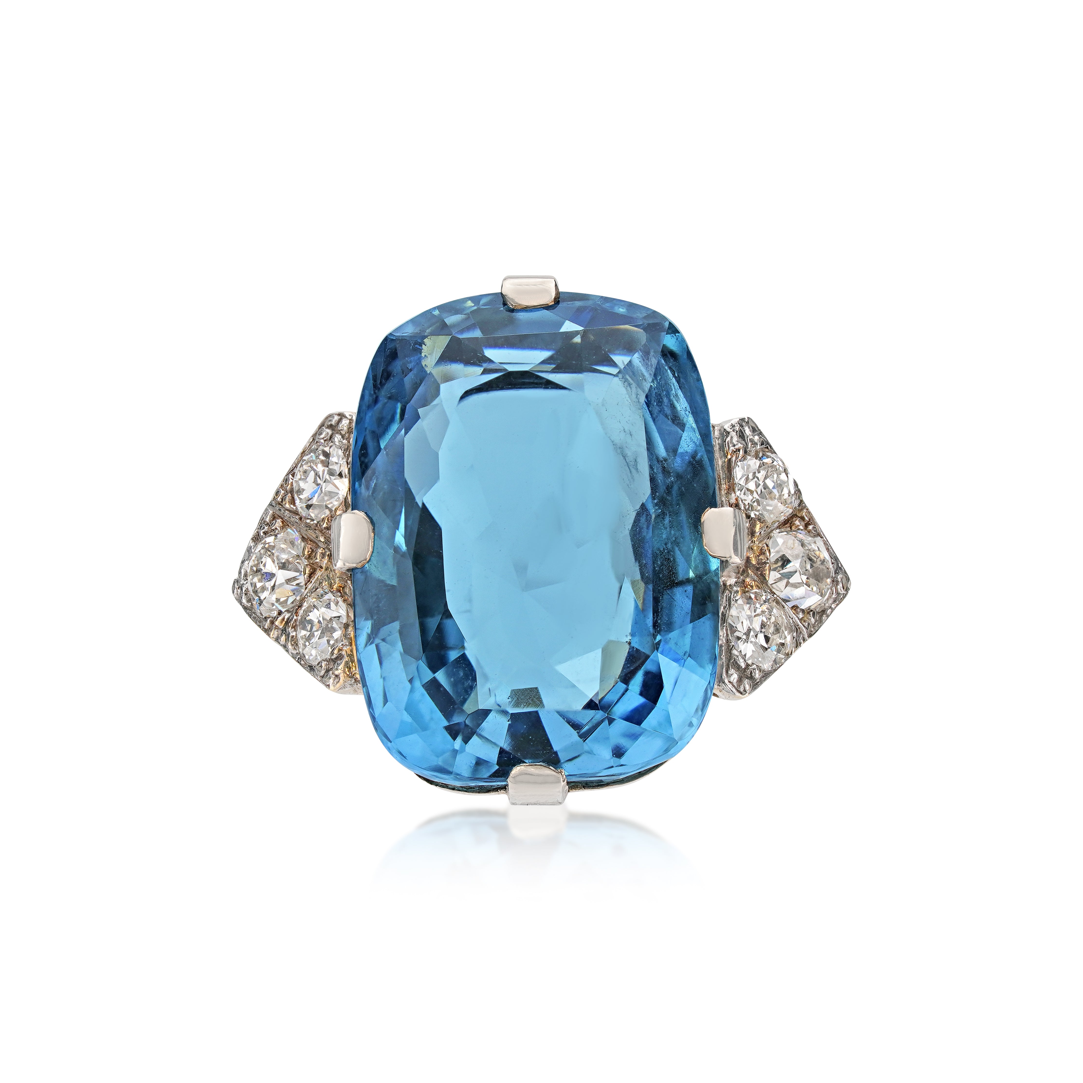 Platinum, Aquamarine, and Diamond Ring
