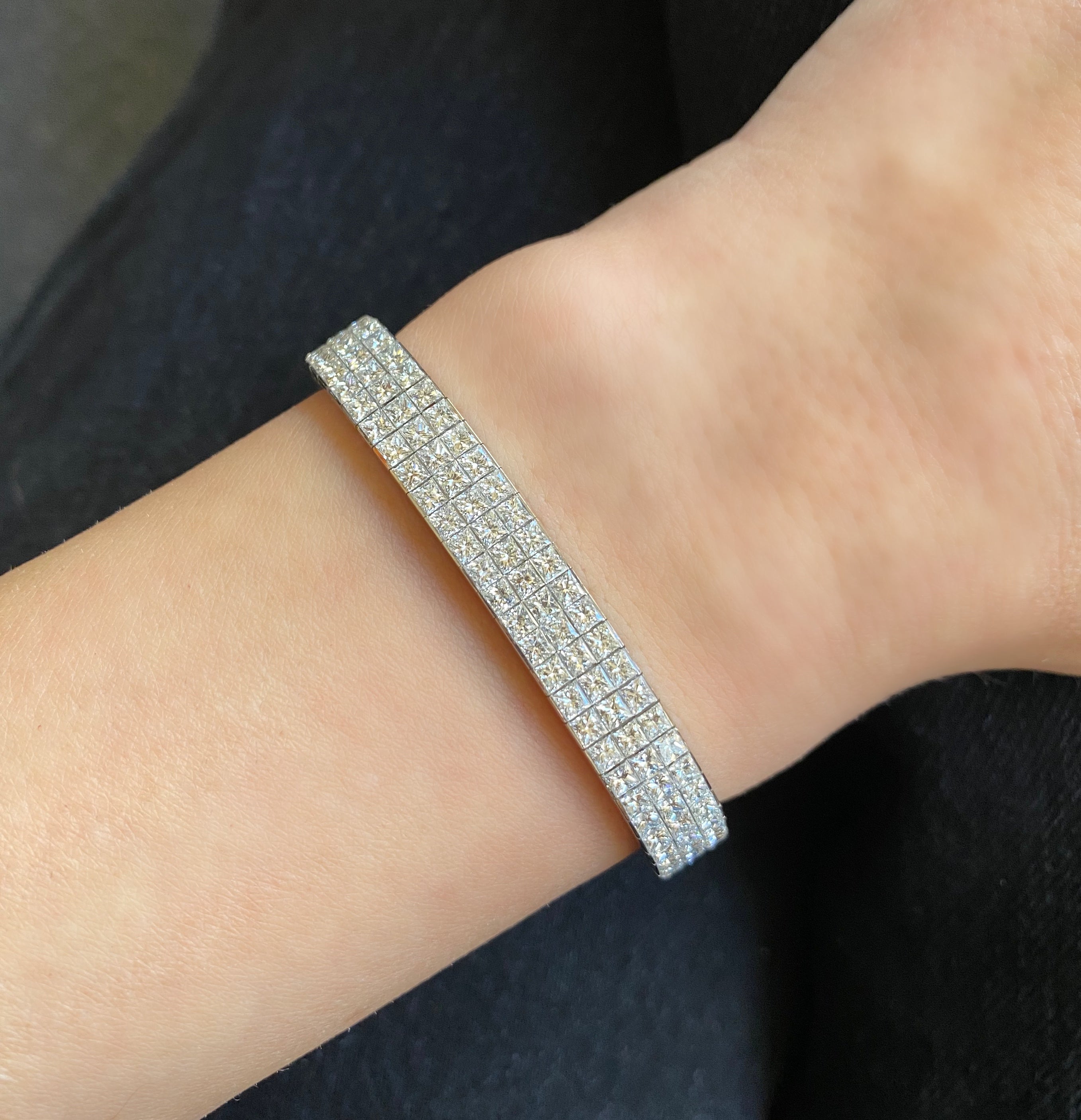 18kt White Gold Three Row Diamond Bracelet