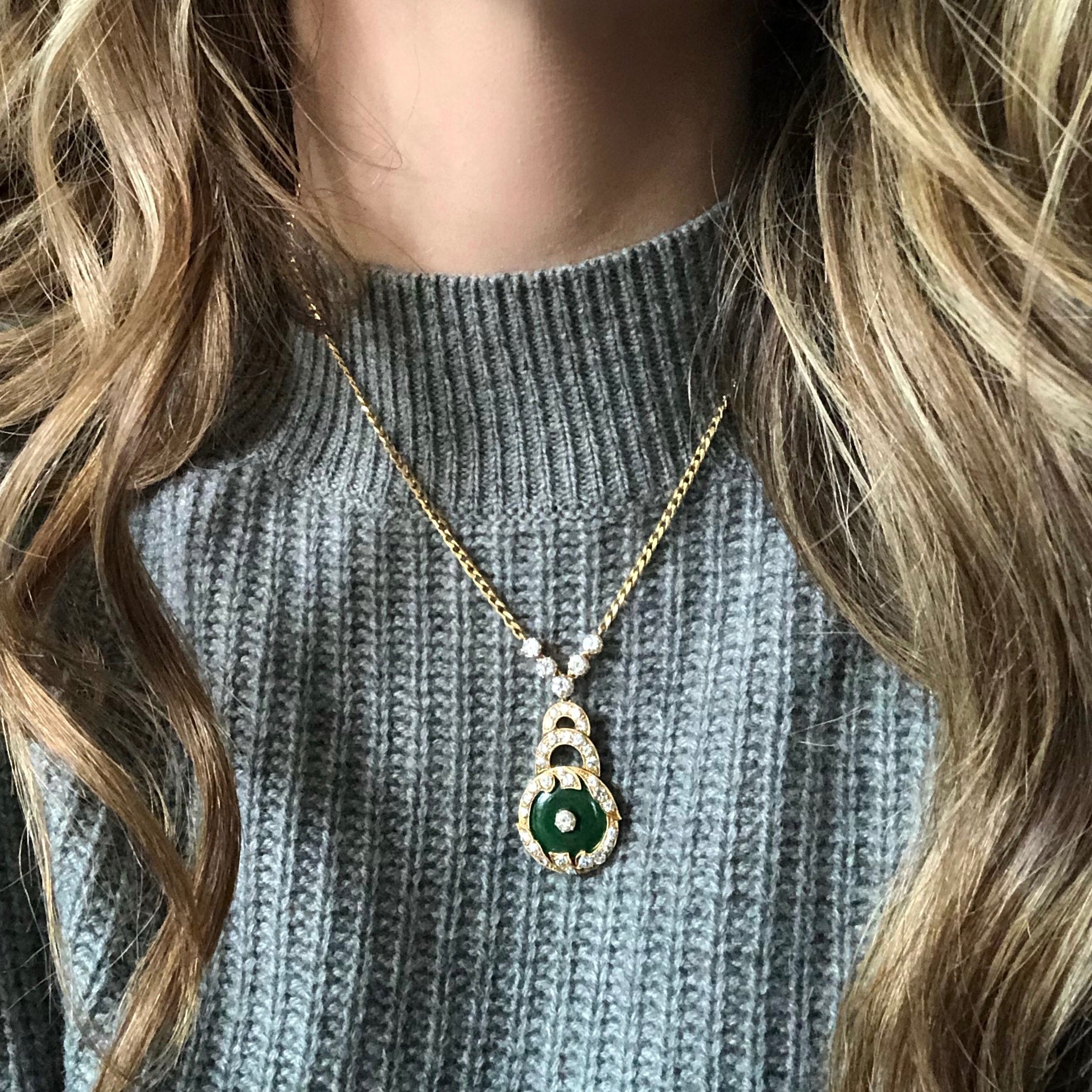 18kt Yellow Gold Jade & Diamond Pendant