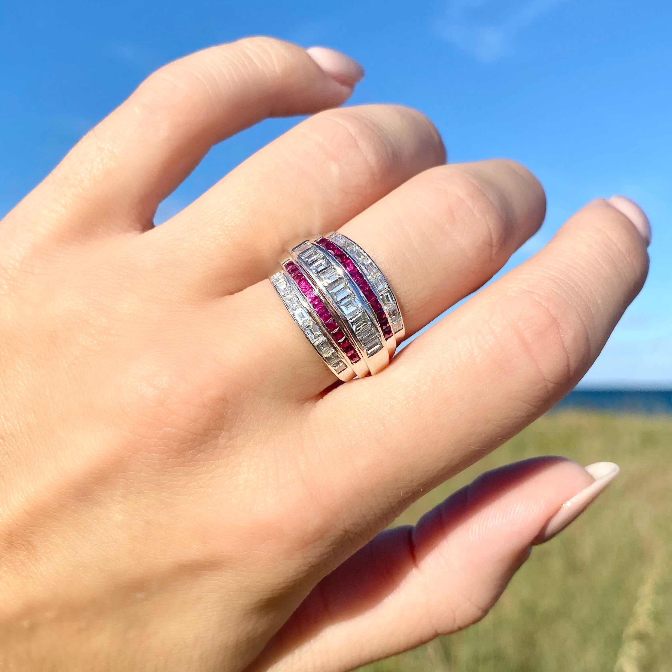 Platinum, Diamond and Ruby Row Ring