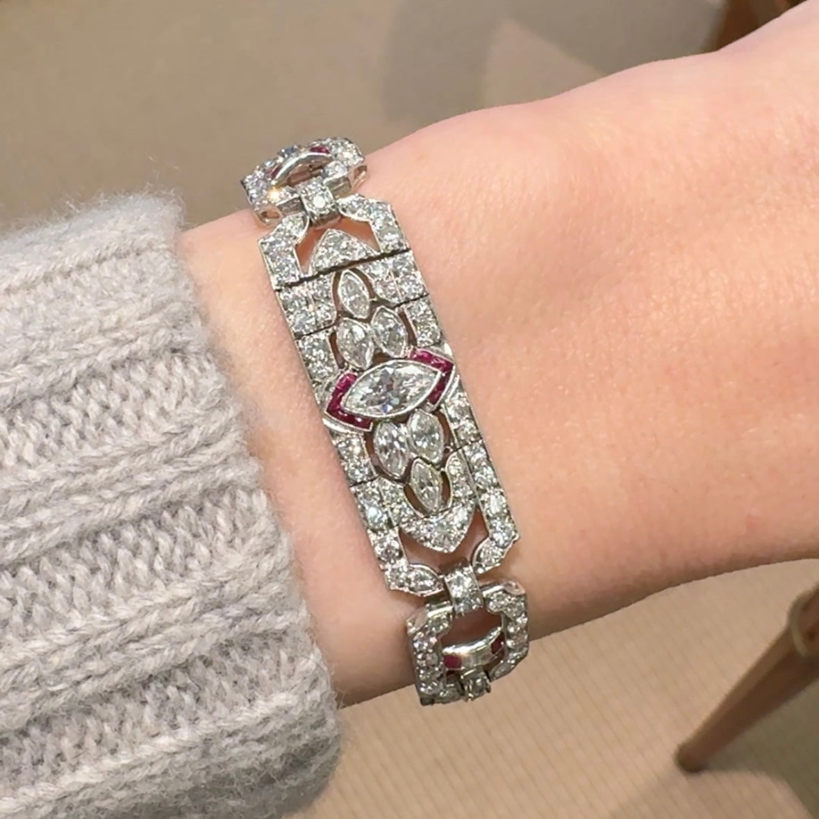 Art Deco Platinum, Diamond, and Ruby Bracelet