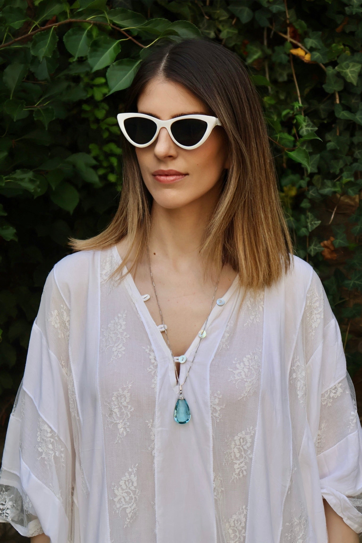 Platinum, Briolette Aquamarine, and Diamond Pendant Necklace