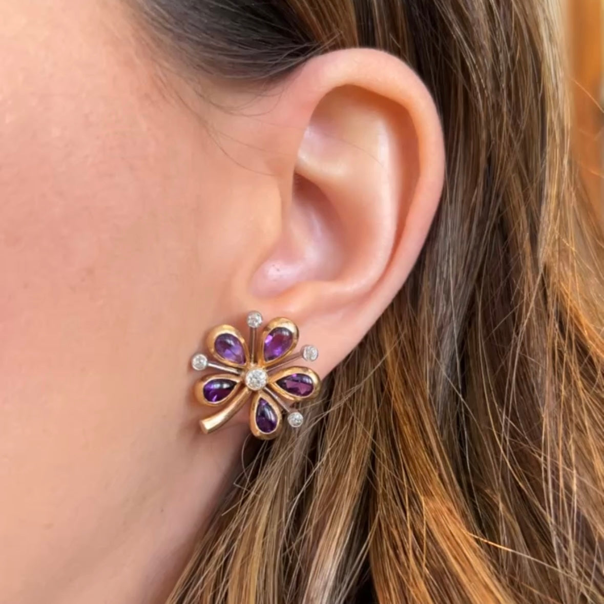 14kt Yellow Gold and Platinum Amethyst and Diamond Earrings