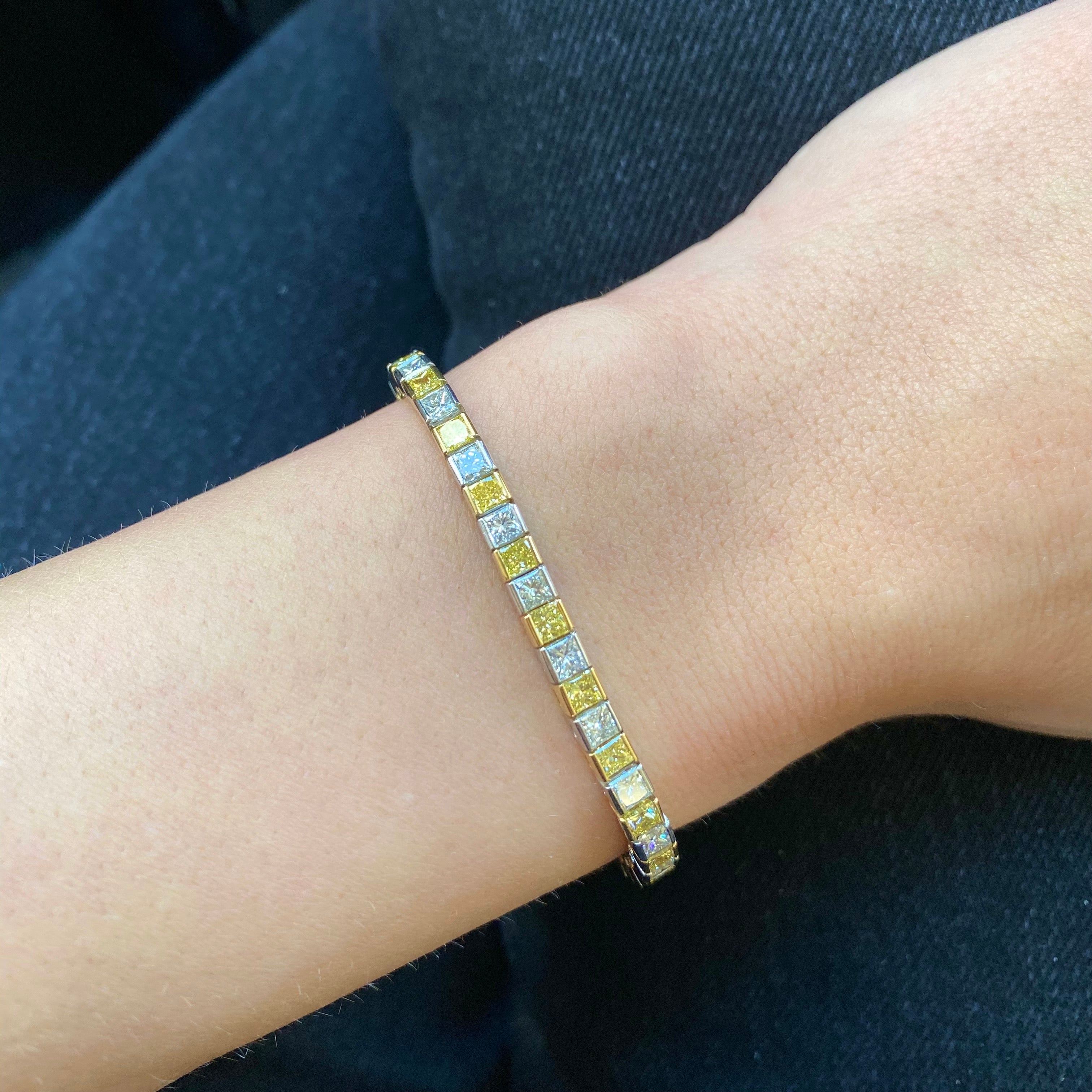 Yellow and White Diamond Line Bracelet in Platinum and 18kt Yellow Gold