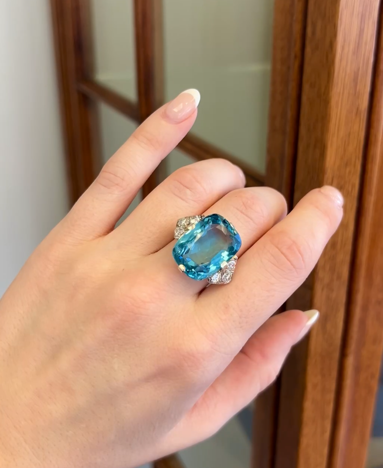 Platinum, Aquamarine, and Diamond Ring