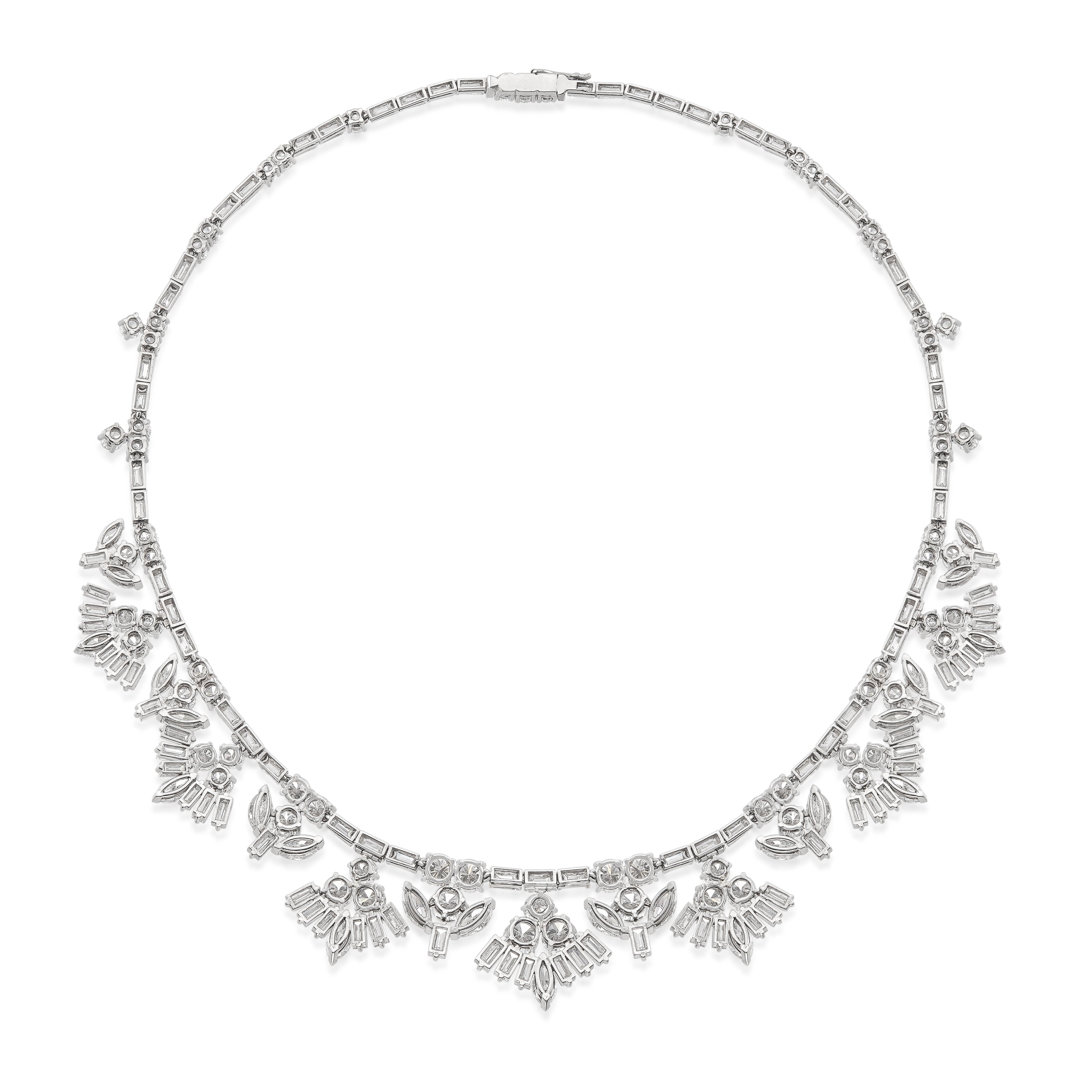 Vintage platinum and diamond necklace back on white background