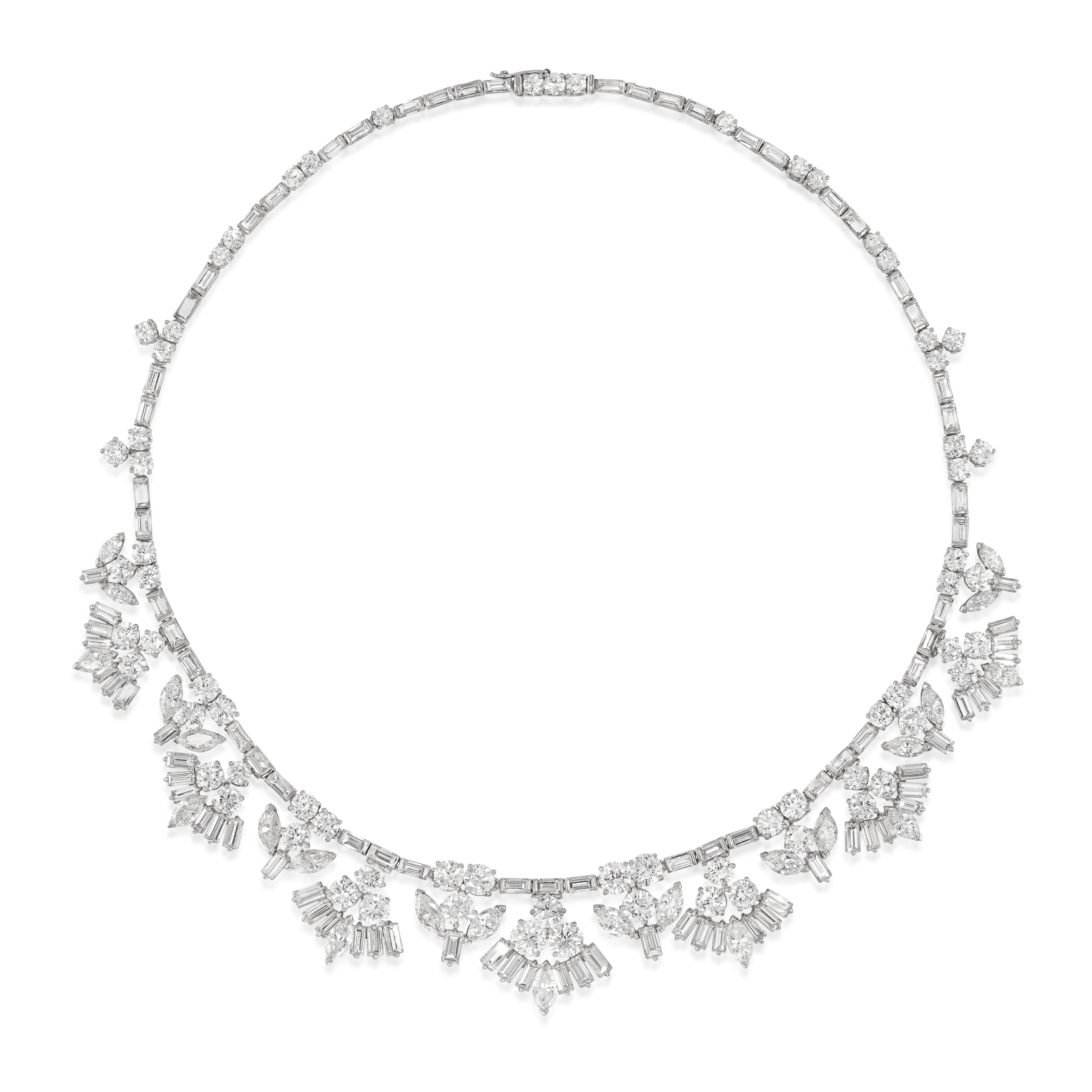 Vintage platinum and diamond necklace full circle necklace on white background
