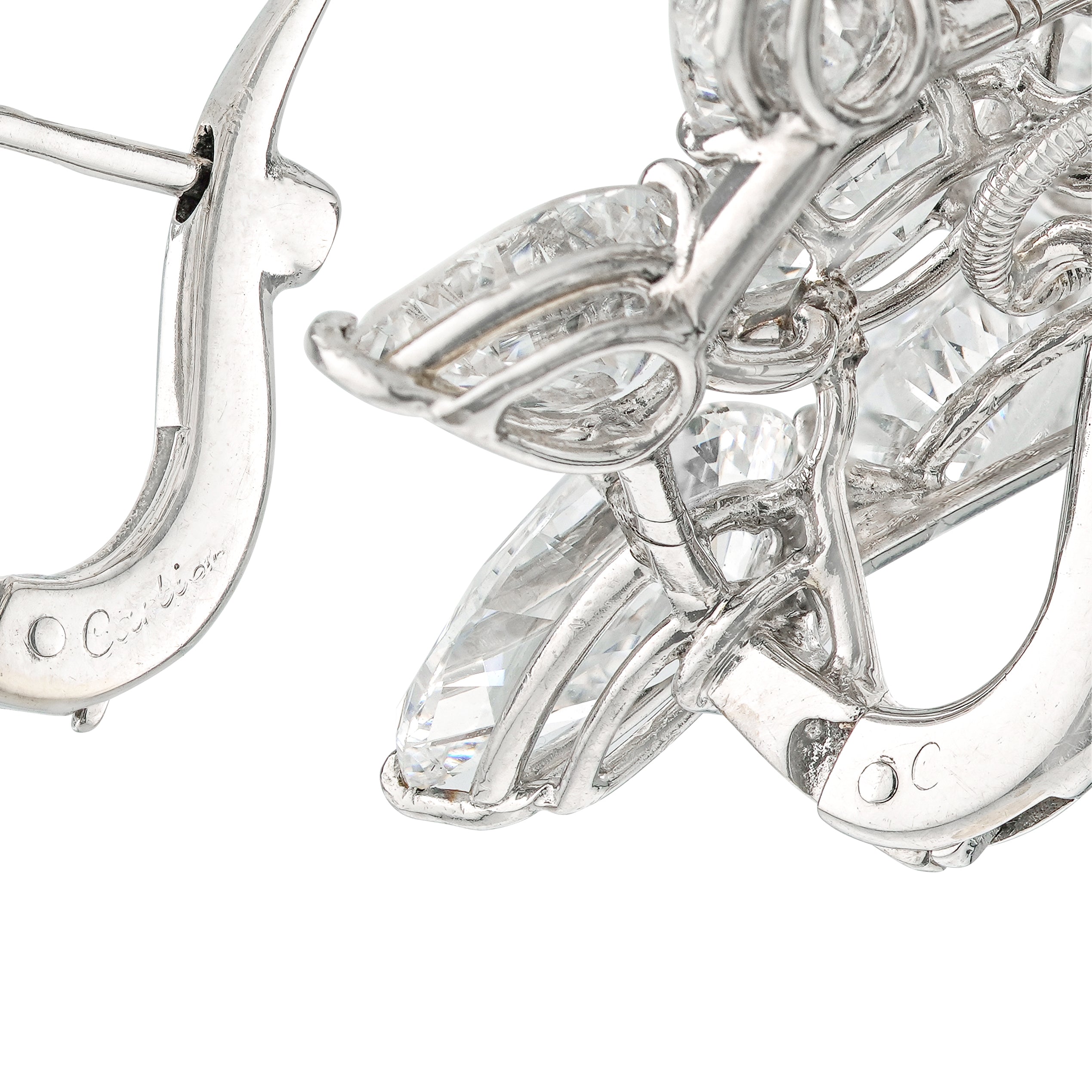 Signature on vintage cartier platinum and diamond cluster earrings 