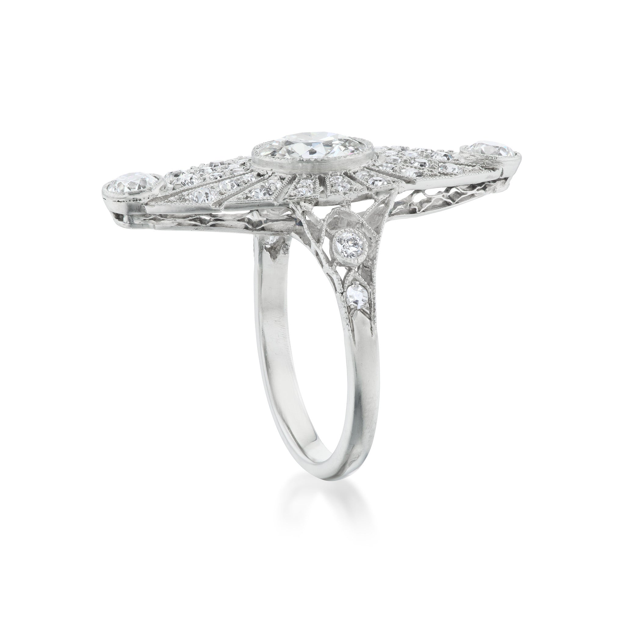 Antique Platinum and Diamond Navette Ring