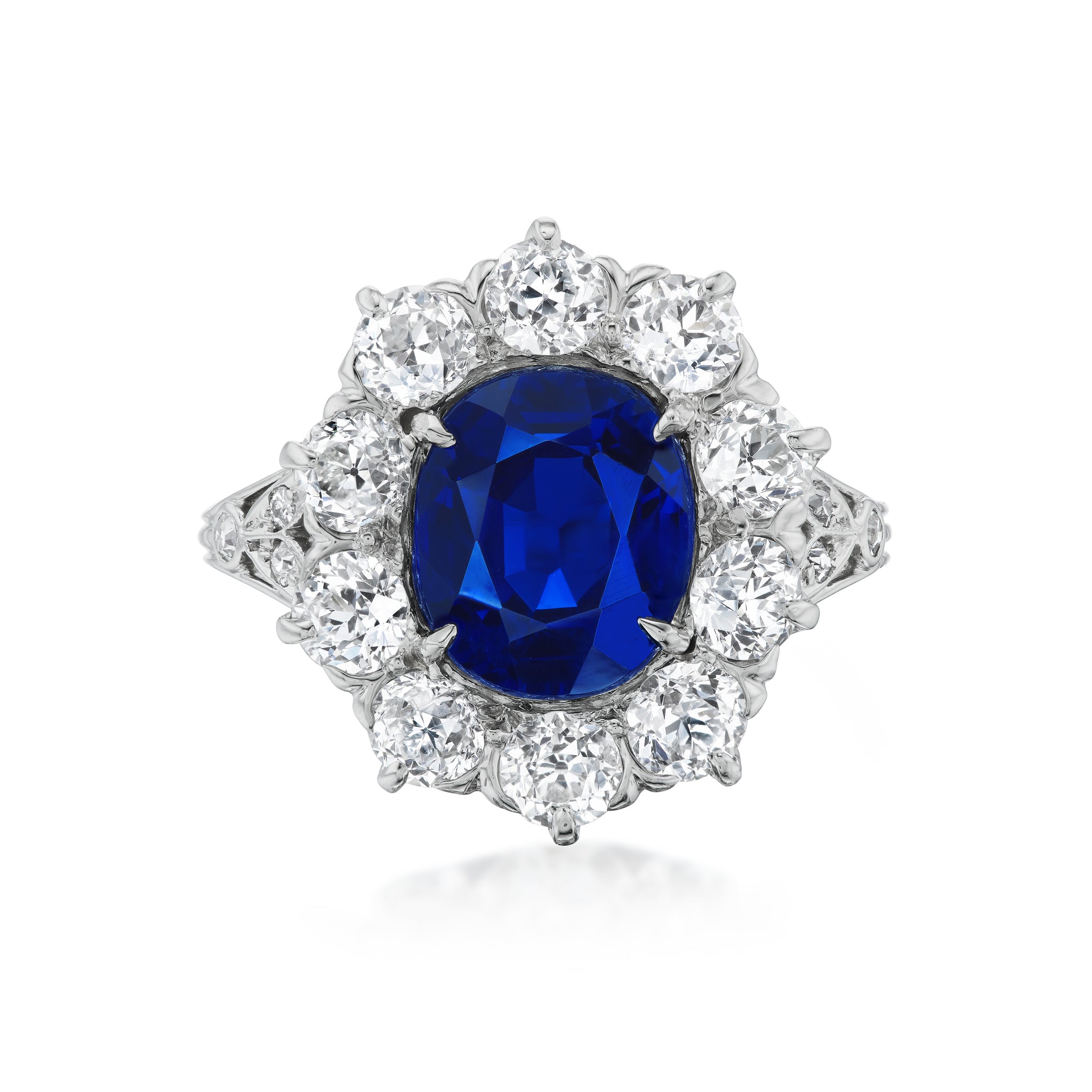 Platinum Sapphire and Diamond Cluster Ring