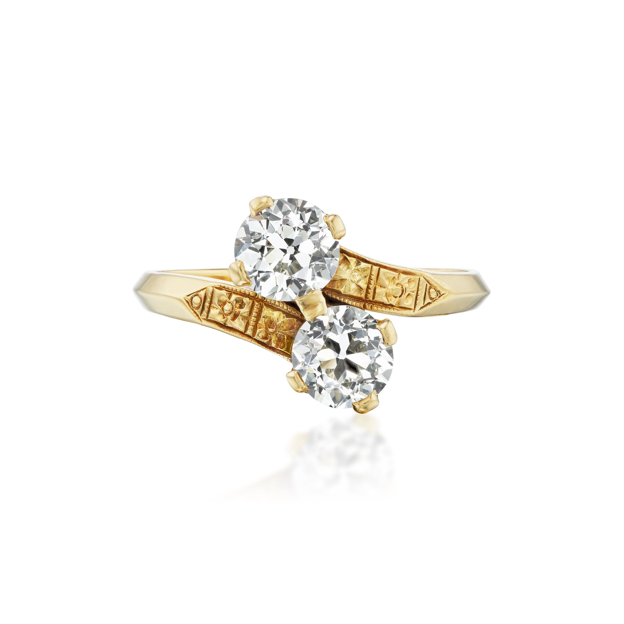 Antique 14kt Yellow Gold Diamond Toi et Moi Ring