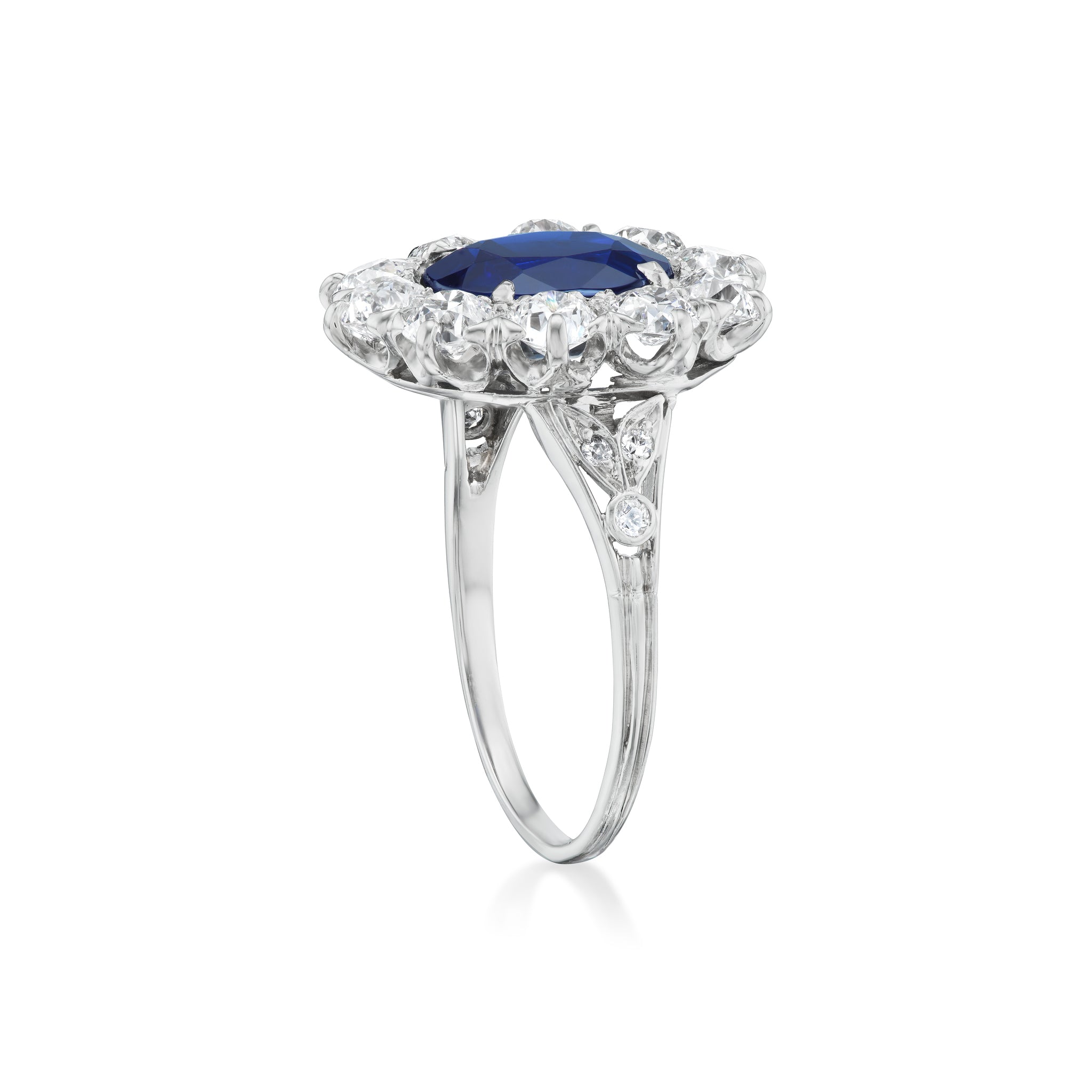 Platinum Sapphire and Diamond Cluster Ring