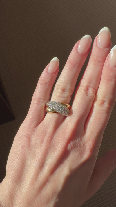 vintage cartier paris 18kt yellow gold platinum and diamond colisee ring on hand