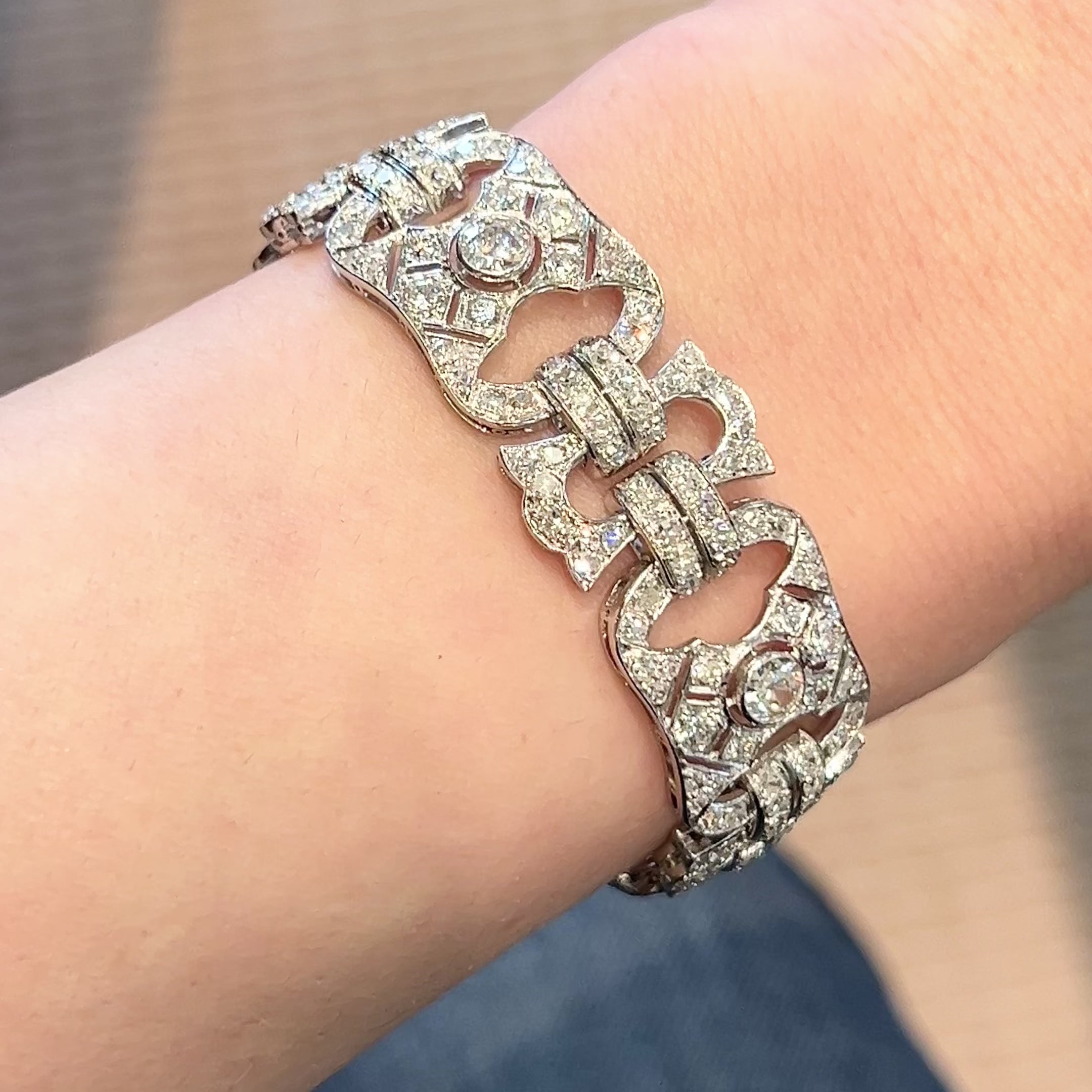 Art Deco Diamond Sapphire Gold Link Bracelet