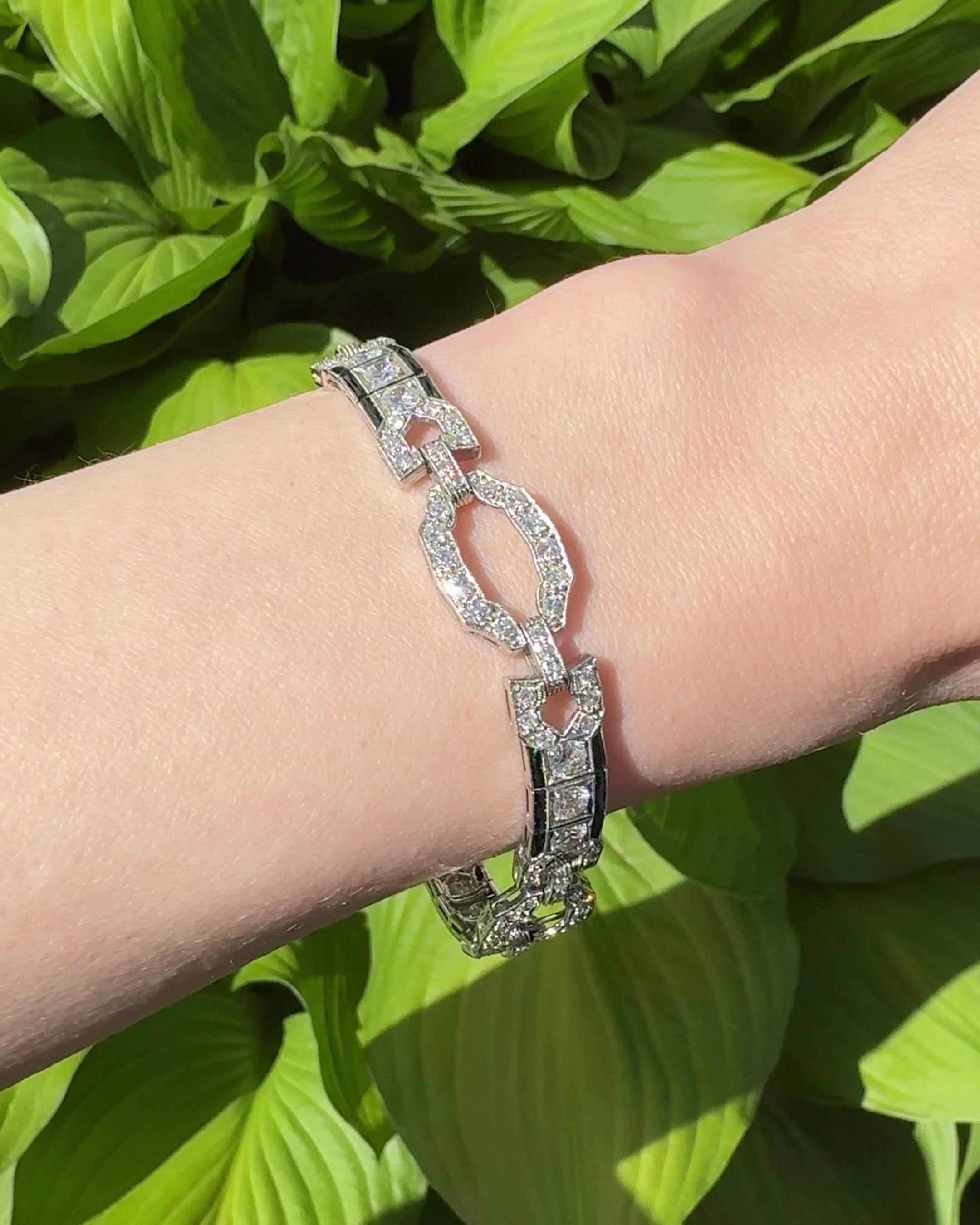 Art Deco Platinum, Diamond, and Onyx Bracelet