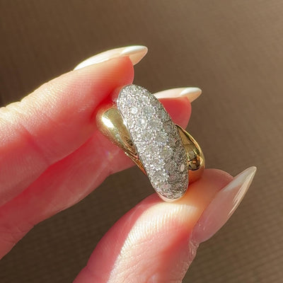 vintage cartier paris 18kt yellow gold platinum and diamond colisee ring in hand