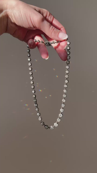 Silver and Yellow Gold Old Mine Diamond Rivière Necklace
